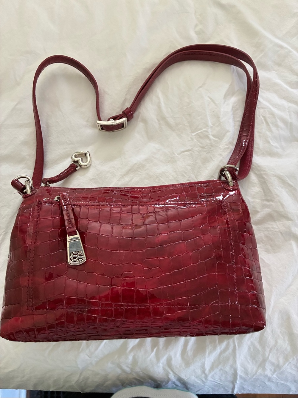 Brighton Patent Croc-Embossed Shoulder Bag in Deep Red